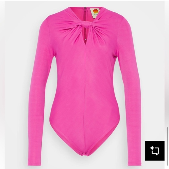 FARM Rio Hot Pink Knot-Neck Long-Sleeve Bodysuit - Picture 4 of 7